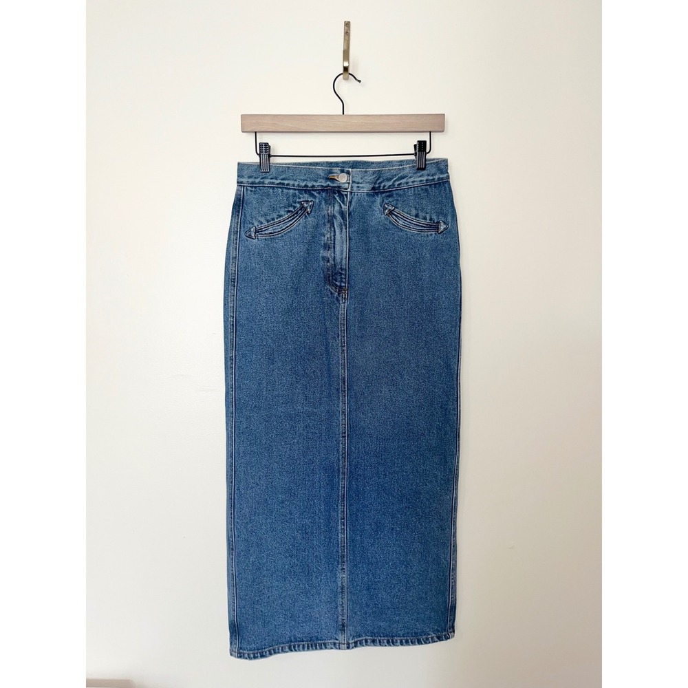 Jitterbug Ranch Womens Denim Maxi Skirt Blue High Waisted Western 90s | Medium